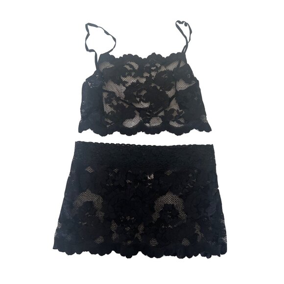 Victorias Secret Black Lace Two-Piece Skirt & Crop Top Set - Picture 1 of 7